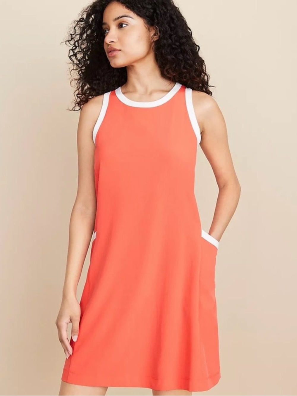 Sleeveless Coral Dress with White Trim - Large